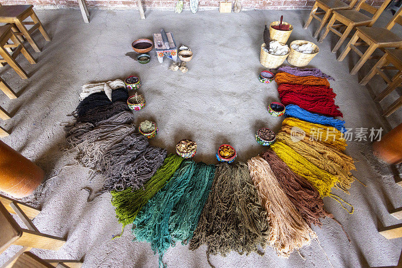 Teotitlán del Valle，其羊毛地毯和纱线以传统方式着色。